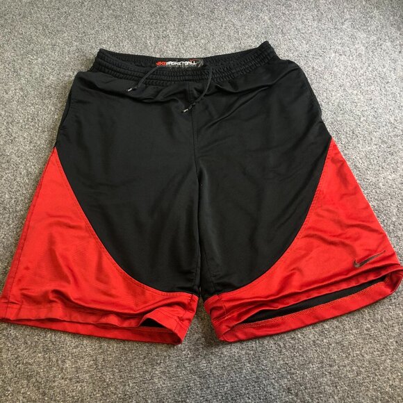 Nike Shorts Mens MEdium Black Red Dazzle Shiny Basketball Baggy Vintage Y2K - Picture 1 of 10